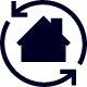 icon illustration of a house surrounded by two circular arrows done in black