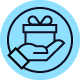 An icon showing a a hand holding a present, showing the value you can get from our Mastercards