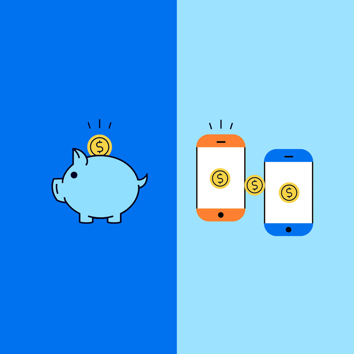 A graphic showing a piggy bank and money going into it