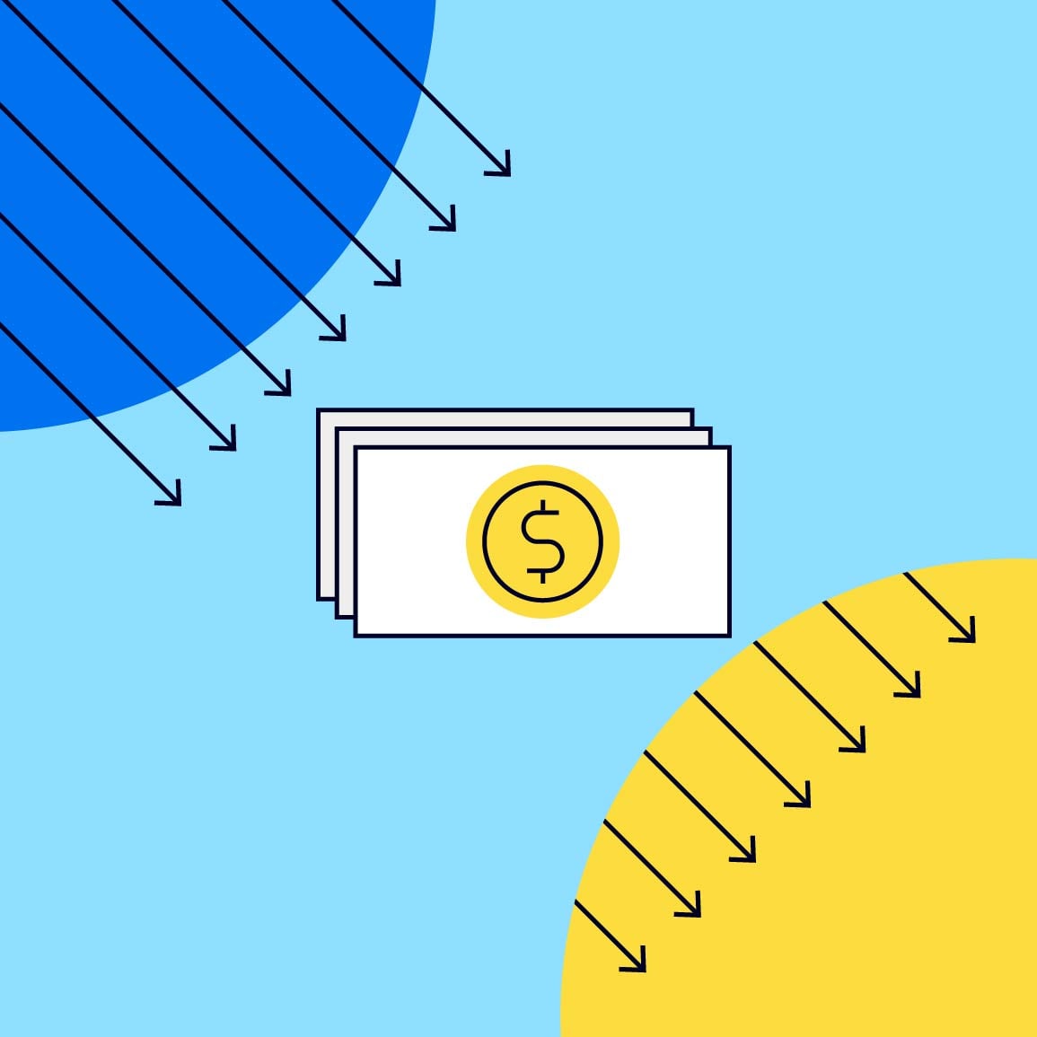 Arrows flowing into money and arrows flowing up, indicating making and receiving payments.
