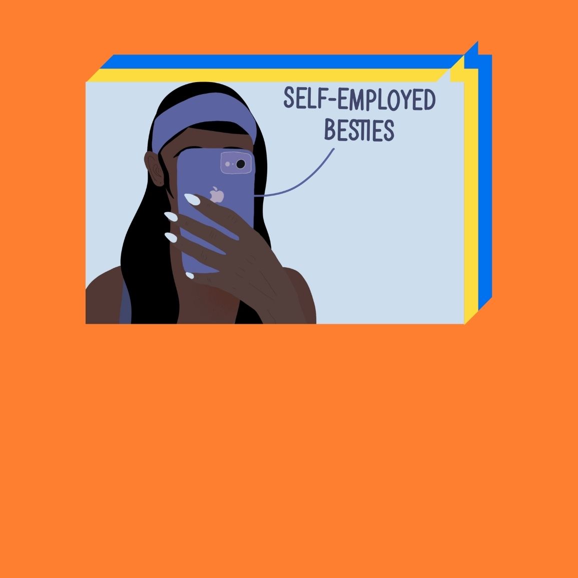 a person taking a phone selfie, featuring the text 