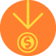 an arrow pointing down to show low fees