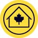 icon illustration of a house with a maple leaf inside on a yellow background