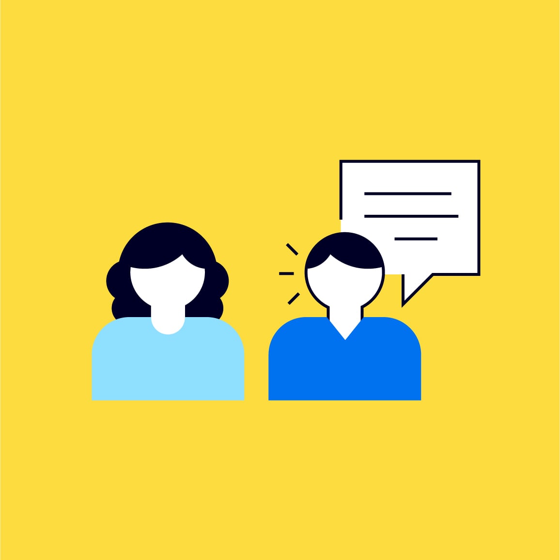 icons illustration of two people chatting, a chat message above one head