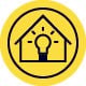 icon illustration of a house with a light bulb inside on a yellow background